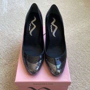 Nina sequin silver and black 3” heels